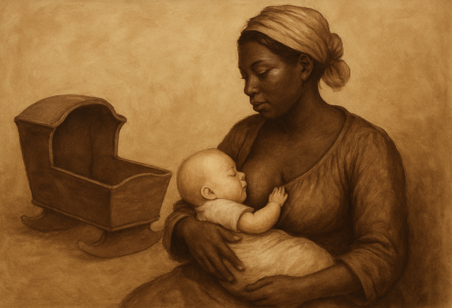 Black woman nursing a white child